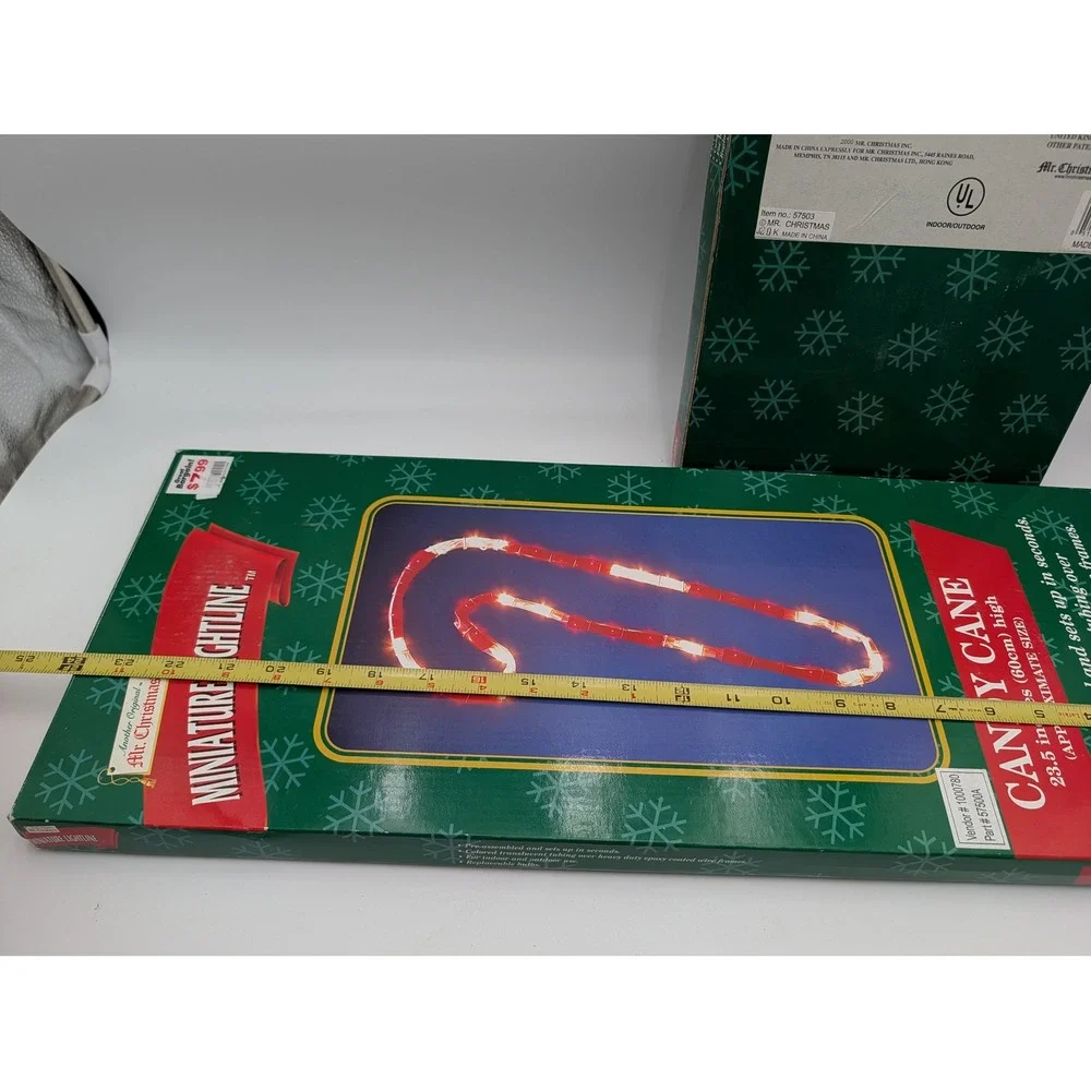 Mr Christmas Miniature Lightline Candy Cane Red White Lot of 2 Works